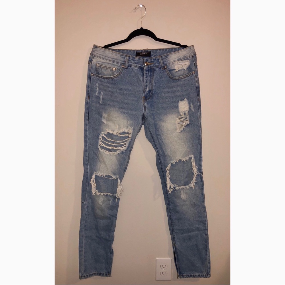 Forever 21 Distressed medium wash denim jeans